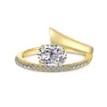 Gold plated S925 sterling silver ring with oval cut zircon and crisscross pavé band - Size 8 / Oval Style (DY120844) / Gold