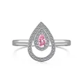 Anillo de plata S925 con cristal rosa talla pera y doble halo de diamantes pavé - US 5 / Anillo de Lágrima / Rosa Platino (DY120780-S-W-BF)