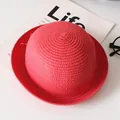 Vibrant red straw sun hat for kids with a woven dome and stylish upturned brim - Adult / Red