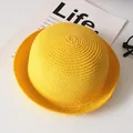 Kids bright yellow straw sun hat with woven texture for outdoor summer activities - Adult / Yellow
