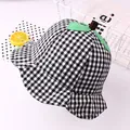 Cappello da sole per bambini a quadretti con foglie verdi in bianco e nero - Stile Scozzese Nero Bianco Foglia 3D / Quadri Neri