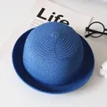 Blue woven straw sun hat for kids featuring a spiral weave pattern and navy blue finish - Adult / Blue