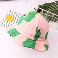 Cappello da pescatore rosa per bambini con motivi di dinosauri verdi e stelo marrone - Stile Stampato Rosa Foglia 3D / Frutta Rosa