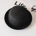 Classic black straw boater hat with round top and rolled brim for kids and adults - Adult / Black