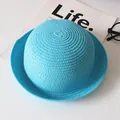 Chapeau de paille bleu ciel pour enfant avec texture spirale et bord roulé - Bleu ciel