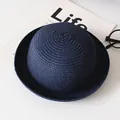 Chapeau de paille bleu marine pour enfants avec texture tissée et bord roulé - Bleu Marine