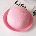 Chapeau de paille rose pour enfant avec bord rond et texture tressée haute densité - Rose