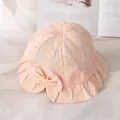 Light pink lace baby bucket hat with bow and breathable sun protection mesh - One Size (44cm) / Orange