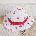 Chapeau de soleil en coton pour filles avec imprimé fraise et détail nœud - 52cm / Blanc (Petit Motif)