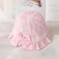 Baby girl pink lace sun hat with floral pattern and bow accent in soft lighting - One Size (44cm) / Peach Pink
