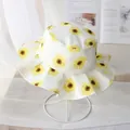 Kids sunflower bucket hat in cream white cotton fabric with wide frill brim - Beige