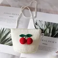 White crochet cherry crossbody bag for girls with handmade woven texture and strap - White