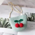Cute mint green crochet cherry crossbody bag for girls, ideal for summer travel and outings. - Lake Green