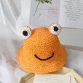 Chapeau de soleil orange en paille pour enfant avec design grenouille et grands yeux - Taille unique / Orange