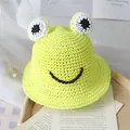 Chapeau de paille jaune fait main pour enfants avec motif grenouille et yeux 3D - Taille unique / Jaune Néon