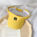 Kids yellow open top sun hat with m embroidery on cotton textured brim - One Size (50-52cm) / Yellow
