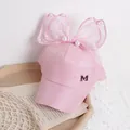 Pink girl's baseball cap with lace bow, pearl accents and metallic letter detail - One Size / Pink
