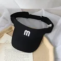 Kids black open top sun hat with white embroidered m and adjustable cotton strap - One Size (50-52cm) / Black