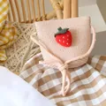 Borsa in paglia rosa per bambini con fragola 3D e tracolla in corda di cotone morbido - Rosa