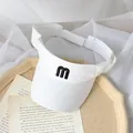 White children's sun visor hat featuring a black embroidered letter m with velcro strap - One Size (50-52cm) / White