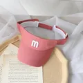 Breathable coral pink kids sun visor with white embroidered letter m in retro style - One Size (50-52cm) / Peach Pink