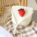 Creamy white woven strawberry crossbody bag for kids with red felt accent decoration - Cream