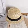 Cappello di paglia in stile giapponese per bambini con fiocco in nastro nero largo - Piccolo (50-52cm) / Beige