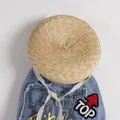Kinder Stroh-Baskenmütze Sommer Sonnenhut mit Denim-Akzent und feiner Webstruktur - Einheitsgröße (50-52cm) / Beige