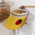 Kids yellow straw visor with cute strawberry patch and striped elastic headband - Yellow
