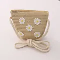 Borsa a tracolla in paglia beige per bambini con ricamo a margherita e tracolla a corda - Borsa Beige