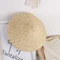 Breathable pointed straw sun hat for children with a wide brim and spiral woven texture - Large / Beige