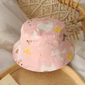 Pink cotton girls bucket hat with cute white alpaca and cactus prints for sun protection - 48cm / Pink Sheep