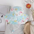Kids breathable summer sun hat with flamingo and pineapple prints and windproof strap - 52 / Sky Blue Graffiti Swan