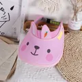 Pink girls' cartoon rabbit sun visor with 3D ears and adjustable elastic band - Little Rabbit