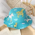 Kids cotton sun hat in mint green with cute cartoon giraffe and zebra animal prints - Blue Giraffe Animal