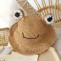 Cappello di paglia a rana per bambini color kaki con simpatici occhi da cartone animato - Taglia unica / Cachi