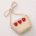 Sac bandoulière enfant en paille crème avec fraises rouges et sangle en corde de coton - Taille unique / Sac Beige