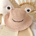 Cappello di paglia rosa fatto a mano per bambini con occhi di rana carini - Taglia unica / Rosa
