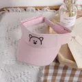 Pink kids' visor hat with cute cartoon bear embroidery and adjustable velcro strap - One Size / Pink