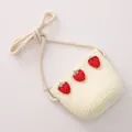 Sac bandoulière en paille beige pour enfants avec fraises 3D et bandoulière corde - Taille unique / Sac Blanc Cassé