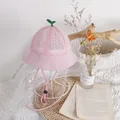 Pink breathable mesh baby sun hat with clear face shield and green sprout ornament - 50cm / Trucker Hat / Pink