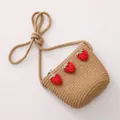 Sac bandoulière en paille pour enfants beige avec fraises et sangle ajustable - Taille unique / Sac Kaki