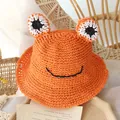 Handmade orange frog straw hat for kids with 3D eyes for sun protection and summer style - One Size / Orange