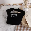 Kids' black sun visor featuring a cute white cartoon bear embroidery for sun protection - One Size / Black