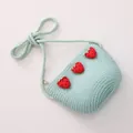 Sac fraise tissé vert menthe pour filles avec texture douce et détails de patchs rouges - Taille unique / Sac Bleu Lac