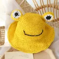 Cute yellow frog-shaped straw sun hat for children with breathable hand-woven texture - One Size / Yellow