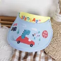 Light blue cartoon dinosaur open-top sun hat for kids with yellow inner brim - One Size / Racing Dinosaur