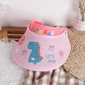 Pink kids open top sun hat with cute blue cartoon dinosaur and lollipop patterns - One Size / Pink