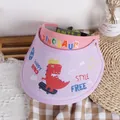 Kids lavender open top sun hat with pink brim featuring a cartoon dinosaur graphic - One Size / Red Dinosaur
