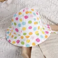 White cotton baby sun hat with colorful polka dots and adjustable chin strap - 46cm / White Colorful Polka Dot